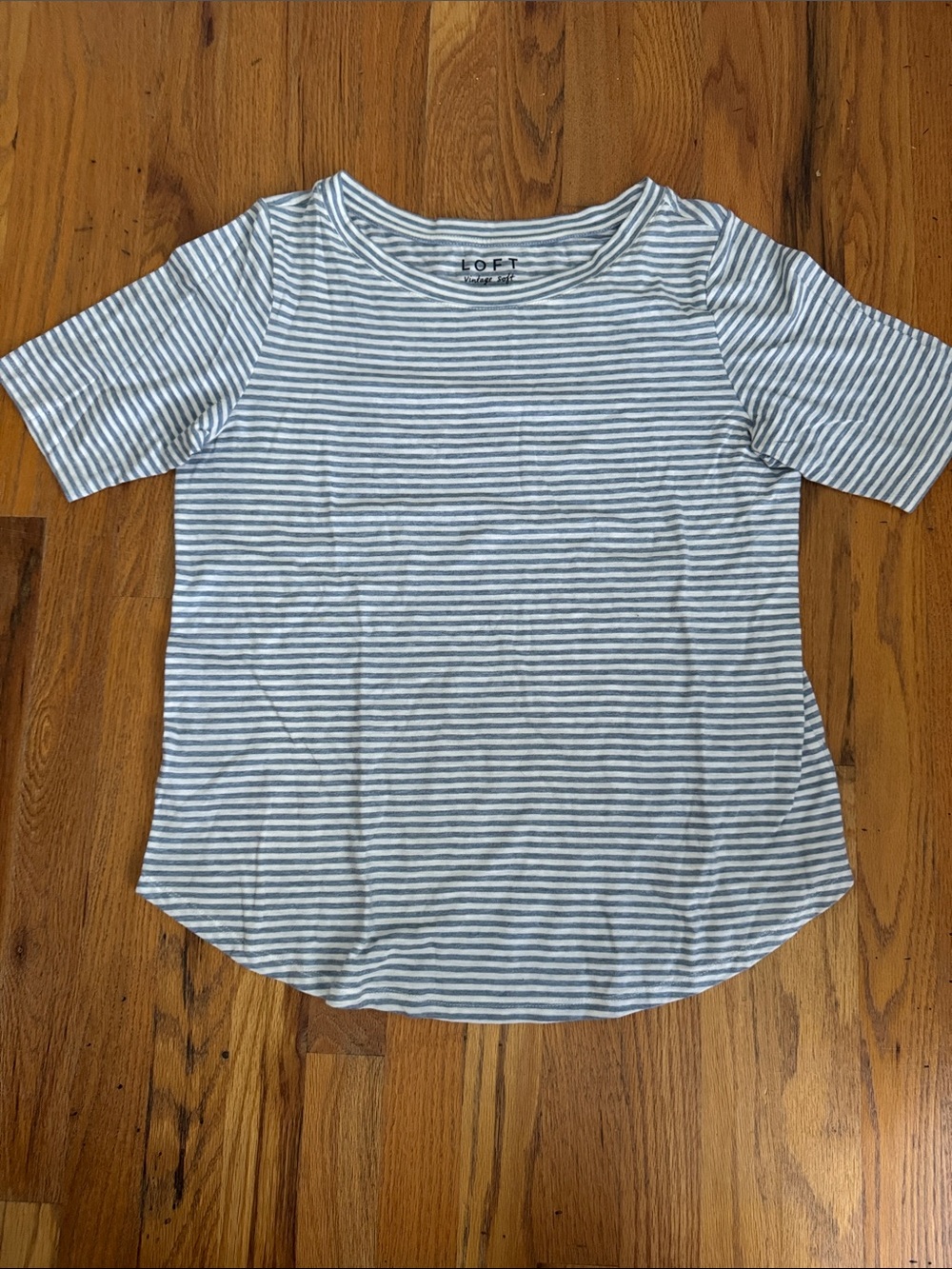 LOFT Light Blue & White Striped Vintage Soft Tee - Picture 1 of 2